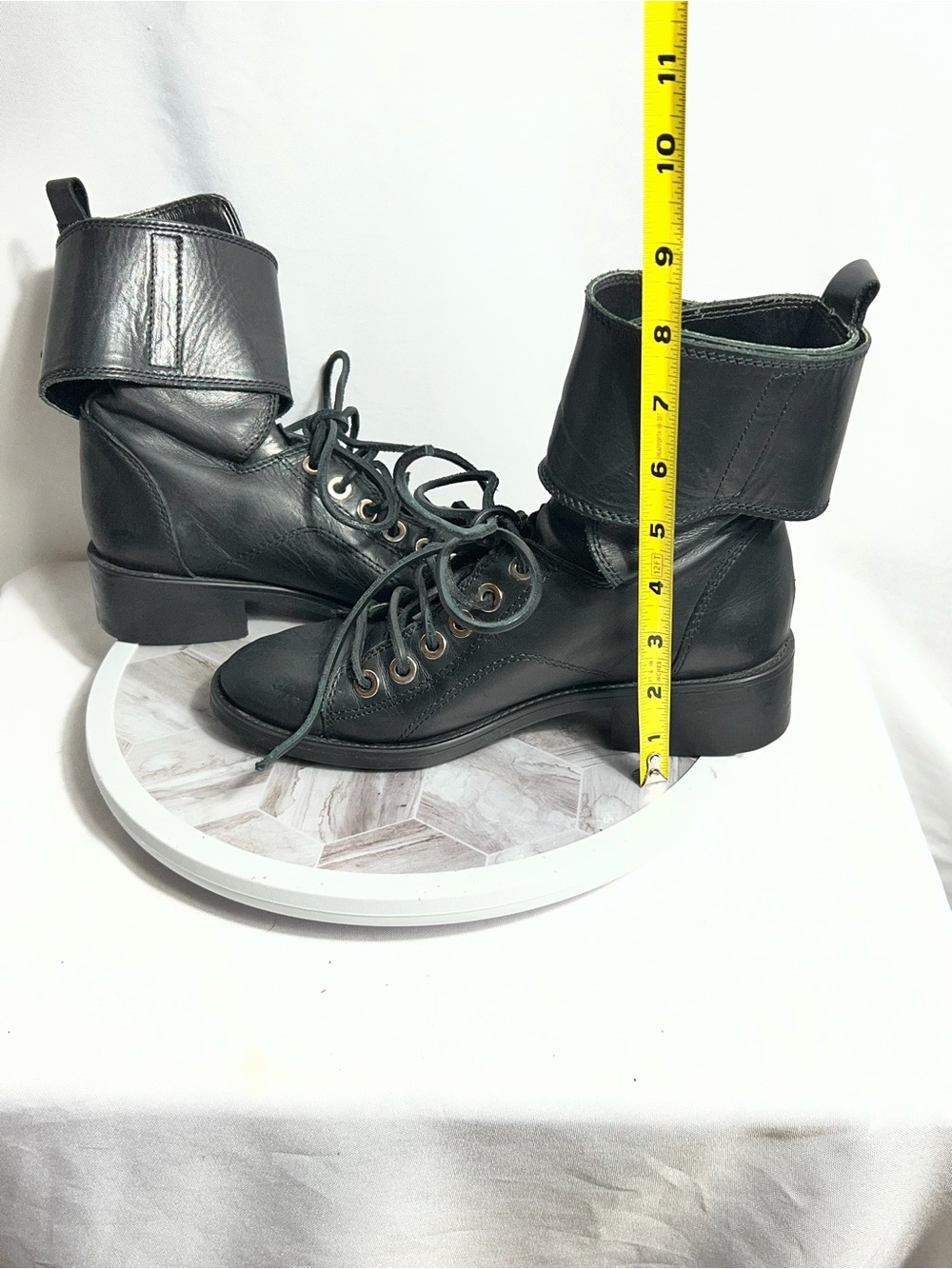 Zara Basic Collection Black Leather Combat Ankle Boots Women’s US 6 EU 36 - Picture 4 of 11